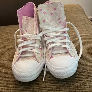 Converse women’s hi top with pink flowers